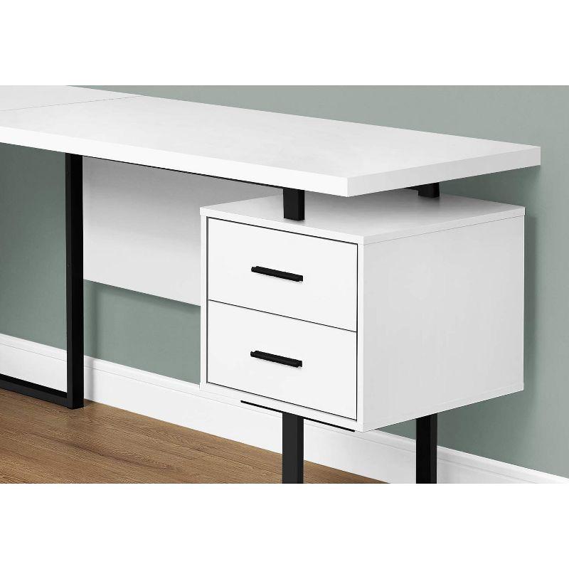 Monarch Specialties Computer Desk Home Office Corner Left Right Set-Up Storage Drawers  L Shape Metal Laminate White Black Contemporary Modern
