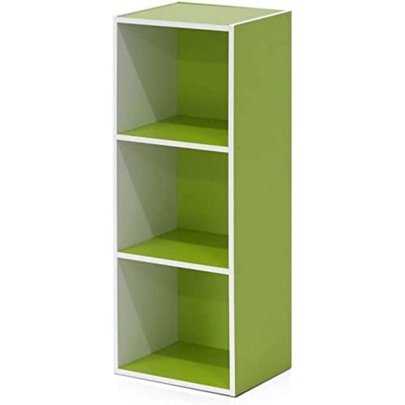 Sleek White 3-Tier Open Shelf Bookcase with Green Accents