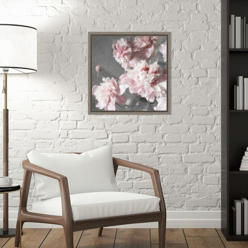 Amanti Art Pink Peonies on Gray II by Shawna Sullivan Canvas Wall Art Print Framed 16 x 16-in.