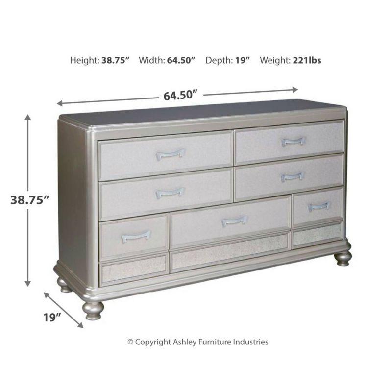 Dresser Silver - Signature Design by Ashley: Hollywood Regency Style, 7 Drawers, Faux Shagreen Texture