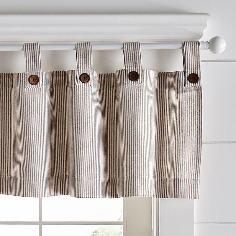 Elrene Tucker Ticking Stripe Button Tab Top Window Kitchen Valance - Elrene Home Fashions