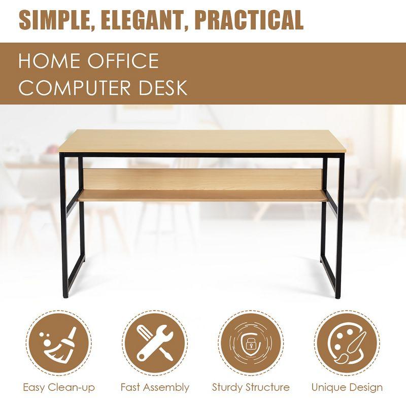 Natural Wood 55'' Computer Desk with Storage Shelf