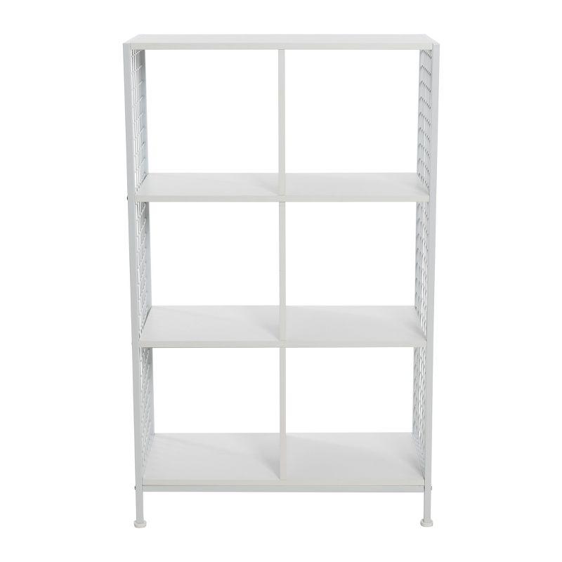 Household Essentials Trellis Open Storage Bookshelf with 6 Cube Compartments Scandinavian White and White Metal
