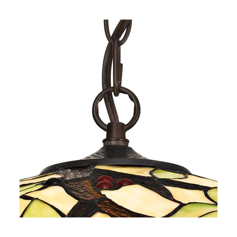 Robert Louis Tiffany Bronze Plug In Swag Pendant Chandelier 20" Wide Mission Garden Birds Stained Glass 3-Light Fixture for Dining Room Kitchen Island