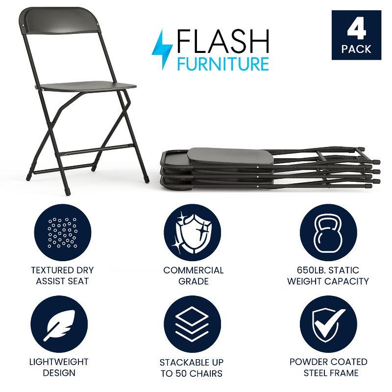Flash Furniture Hercules Series Plastic Folding Chair - Black - 4 Pack 650LB Weight Capacity Comfortable Event Chair - Lightweight Folding Chair -