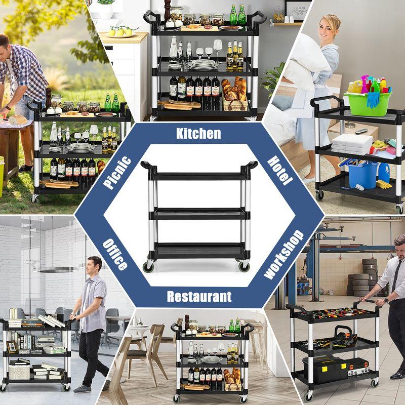 Costway 3-Shelf Service Cart Aluminum Frame 490lbs Capacity with Casters & Handles