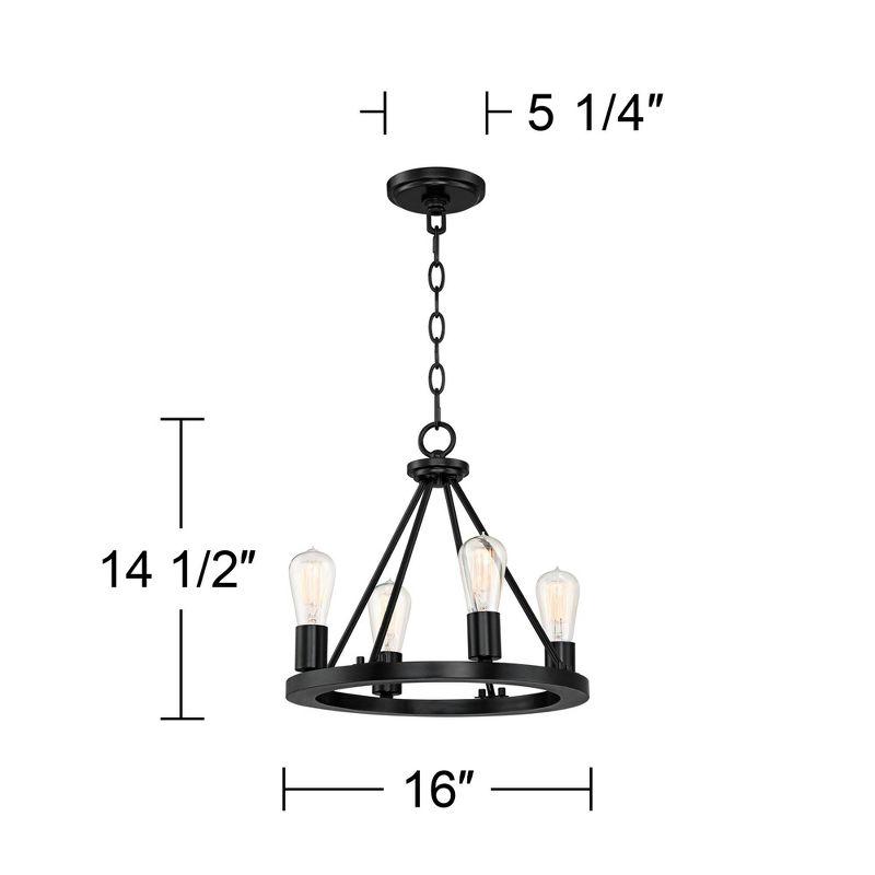 Franklin Iron Works Lacey Black Wagon Wheel Chandelier 16" Wide Rustic Farmhouse 4-Light LED Fixture for Dining Room House Kitchen Island Entryway