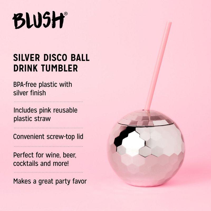 Blush Silver Disco Ball Cup with Straws for Parties - 16 Ounce Cute Sparkly Glitter Cocktail Disco Ball Drink Tumbler, Party Supplies