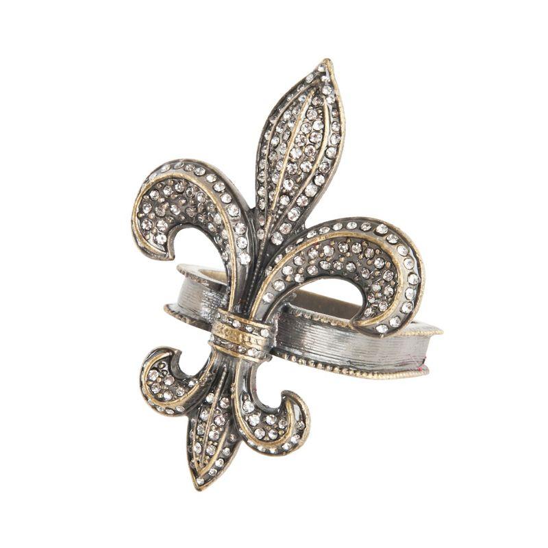 Silver Fleur-de-Lis Jeweled Napkin Rings, Set of 4