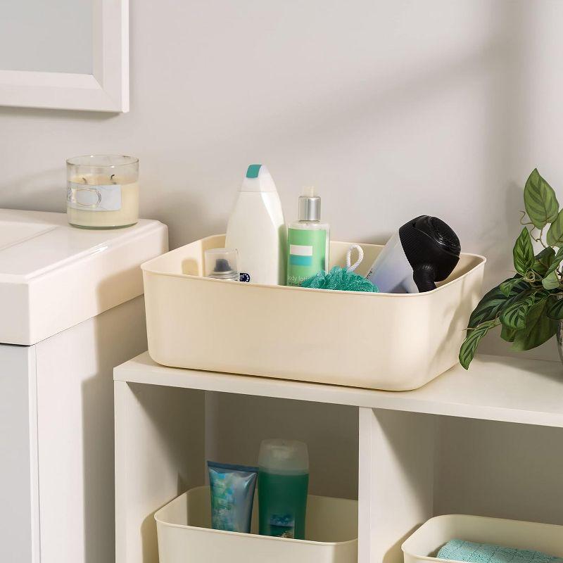 IRIS USA Plastic Modular Basket Bin & Lid, Medium, 4-Pack, Stackable Lidded Storage Organizer Bins for-Kitchen-Bathroom and Bedroom, OFF White