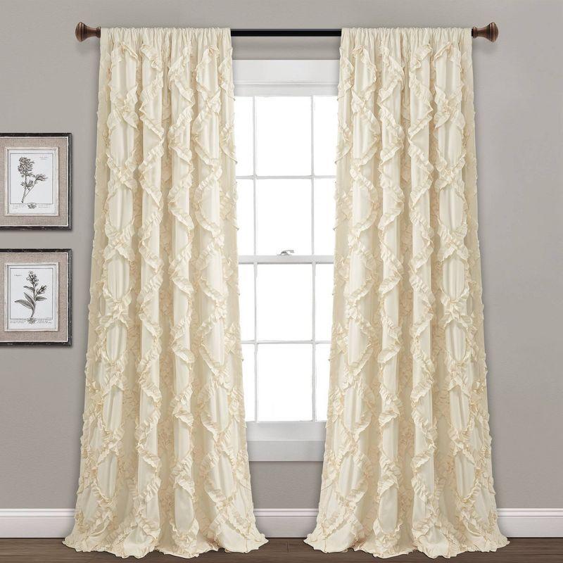 Ivory Elegance Ruffle Diamond 84" Polyester Window Curtain Set