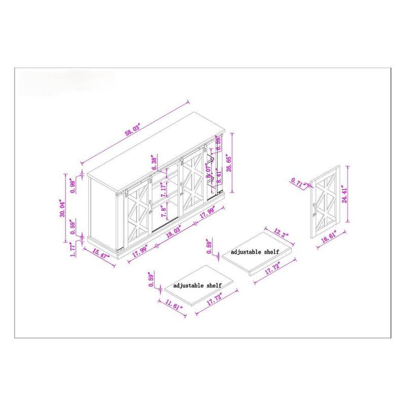 58" TV Stand for TVs up to 65" Saw Cut Off White - Home Essentials: Sliding Barn-Door, Adjustable Shelves
