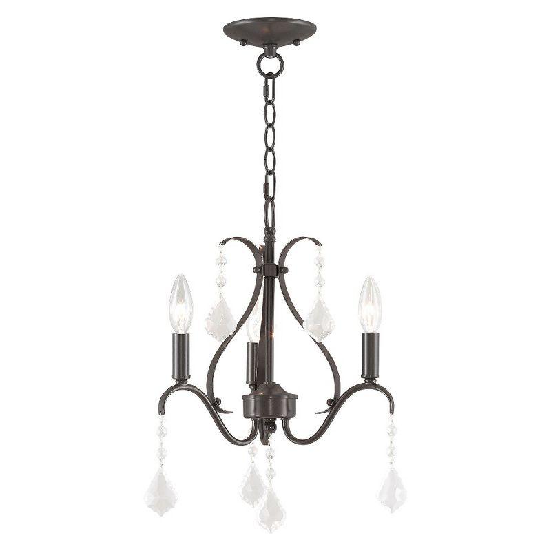 Caterina English Bronze 3-Light Mini Chandelier with Clear Crystals