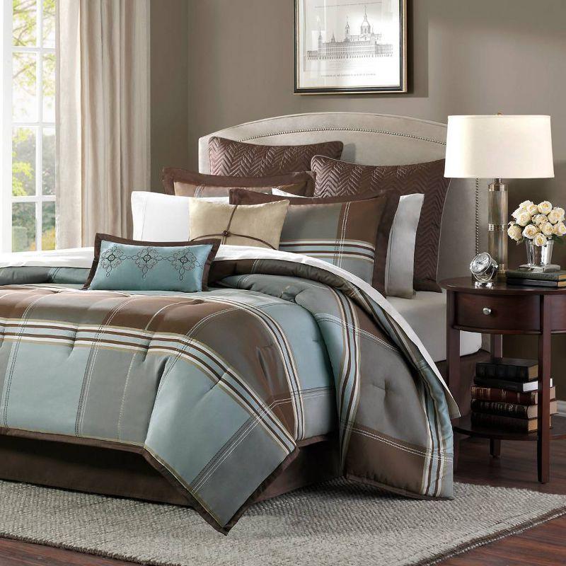 King Brown and Blue Reversible Microfiber Bedspread Set