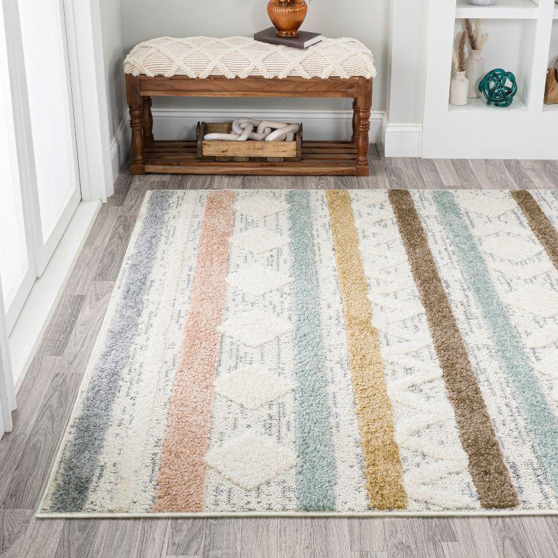 Faiza Moroccan Striped Geometric High-Low Area Rug - JONATHAN Y