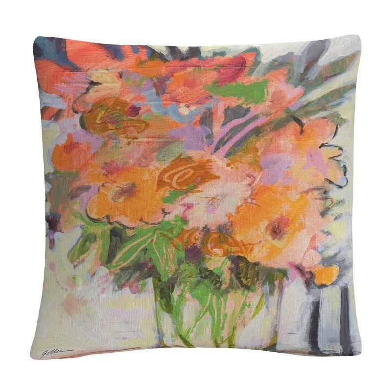 Orange Bouquet Floral Watercolor 16" x 16" Microfiber Throw Pillow