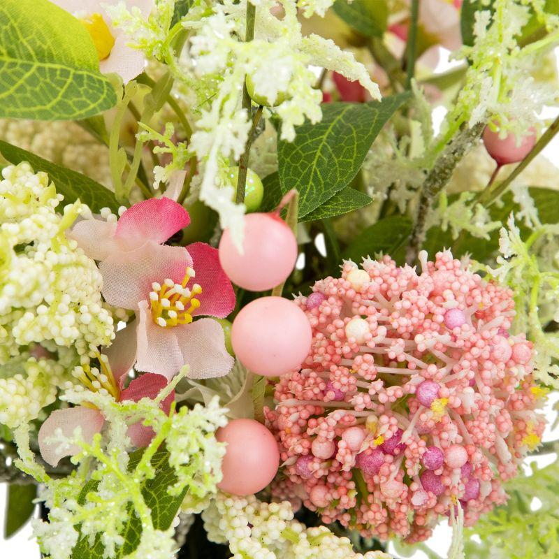 Northlight Hydrangea and Berry Floral Spring Bouquet - 14" - Pink and Green