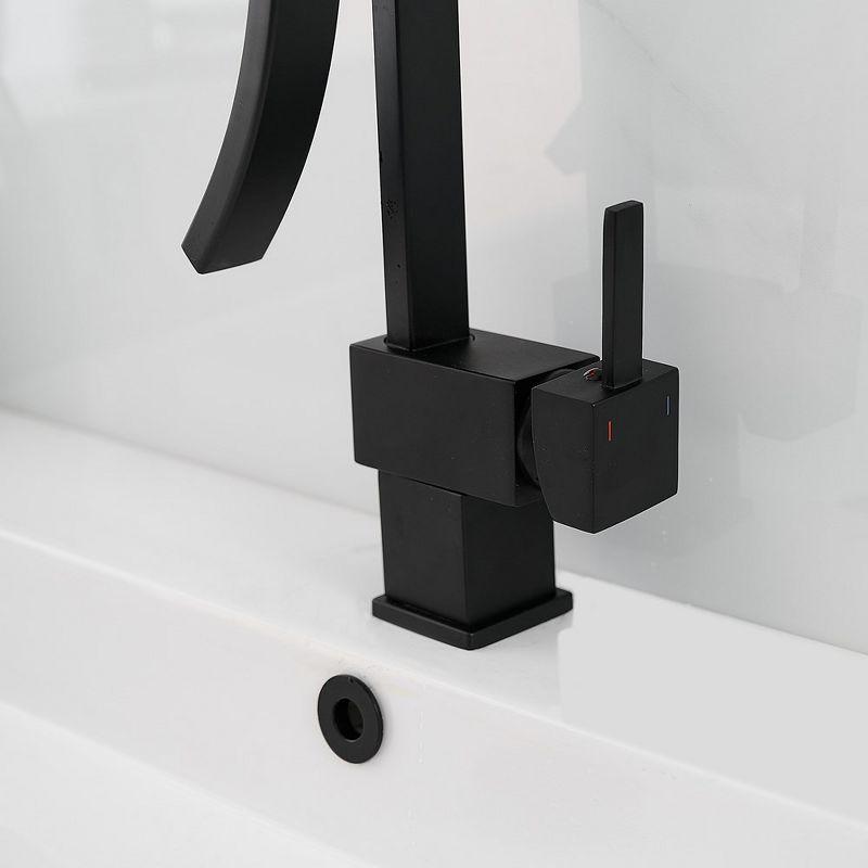 BWE Waterfall Unique Design Single Handle Single Hole Bathroom Sink Faucet In Matte Black