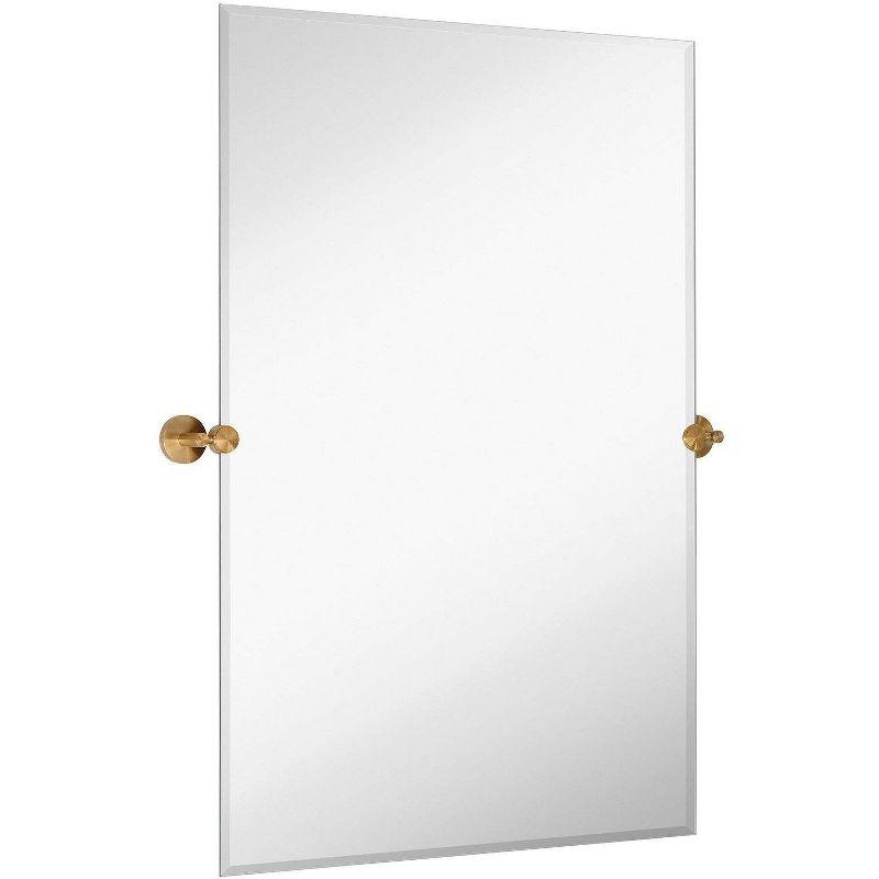 Elegant Beveled 24x36 Frameless Pivot Mirror with Brushed Gold Anchors