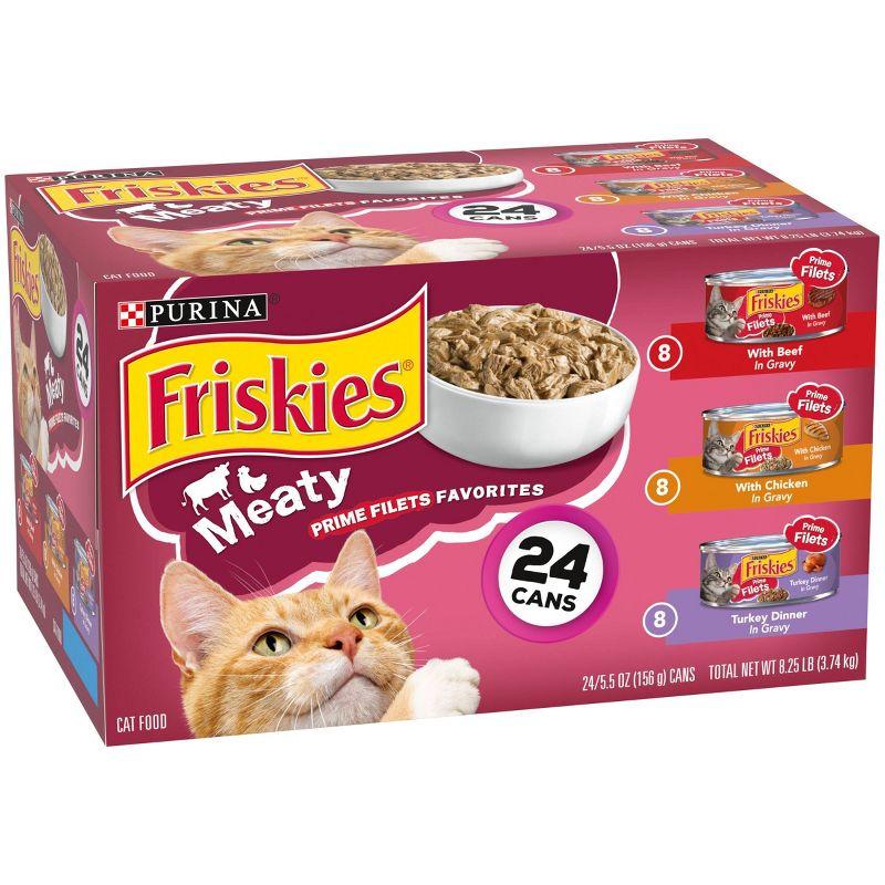 Purina Friskies Meaty Prime Filets Favorites with Chicken, Beef and Turkey Flavor Wet Cat Food - 5.5oz/24ct Variety Pack