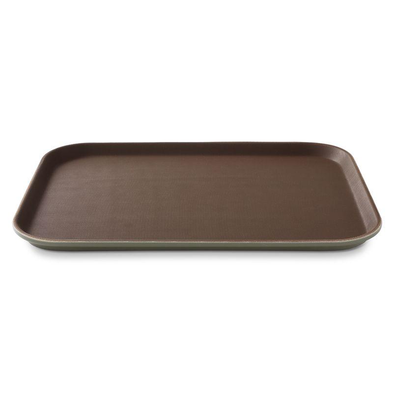 Brown Rectangular Non-Skid Plastic Serving Trays, Set of 2