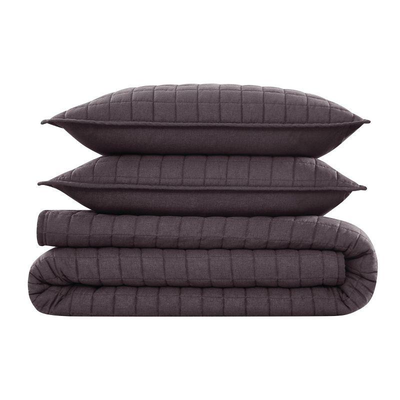 Brooklyn Loom 3pc King Flax Linen Quilt Set Charcoal Gray
