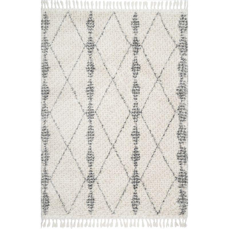 Reversible Beige Geometric Shag Rug 4' x 6' - Easy Care