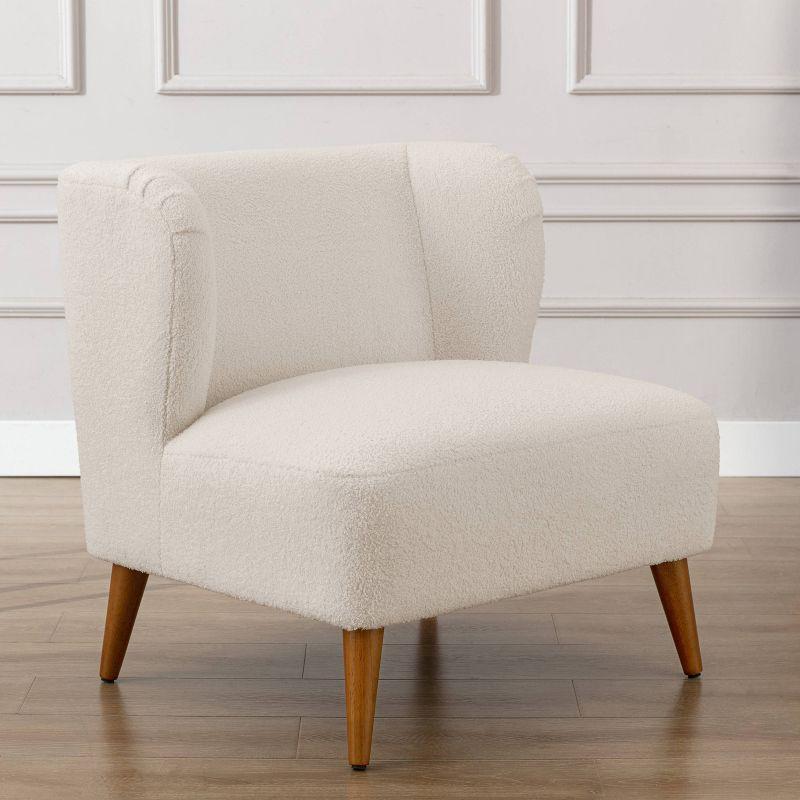 Comfort Pointe Vesper Boucle Accent Chair Milky White: Armless, Wingback, Wood Legs, Foam Cushion