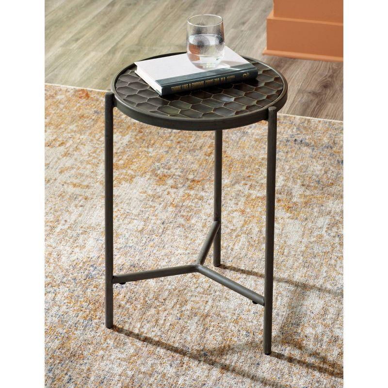 Doraley Round Brown and Gray Wood Metal End Table