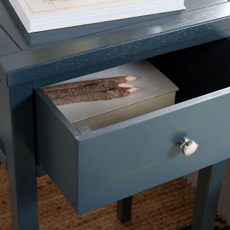 Transitional Dark Teal Pine and Metal Nightstand with Storage Drawer