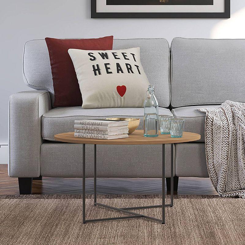 Natural Round Wood and Metal Coffee Table with Black Base