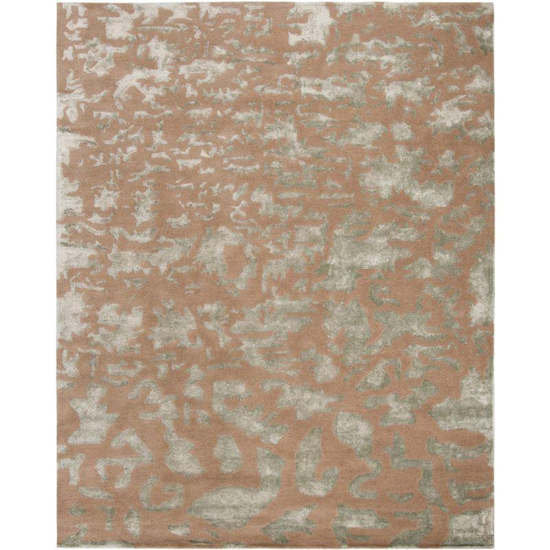 Taupe and Light Blue 6' x 9' Hand-Tufted Wool and Viscose Rug