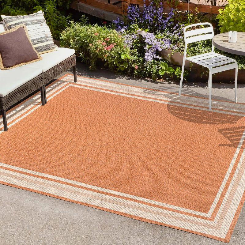 8' x 10' James Modern Border Stripe Indoor/Outdoor Area Rug, Orange/Cream - JONATHAN Y