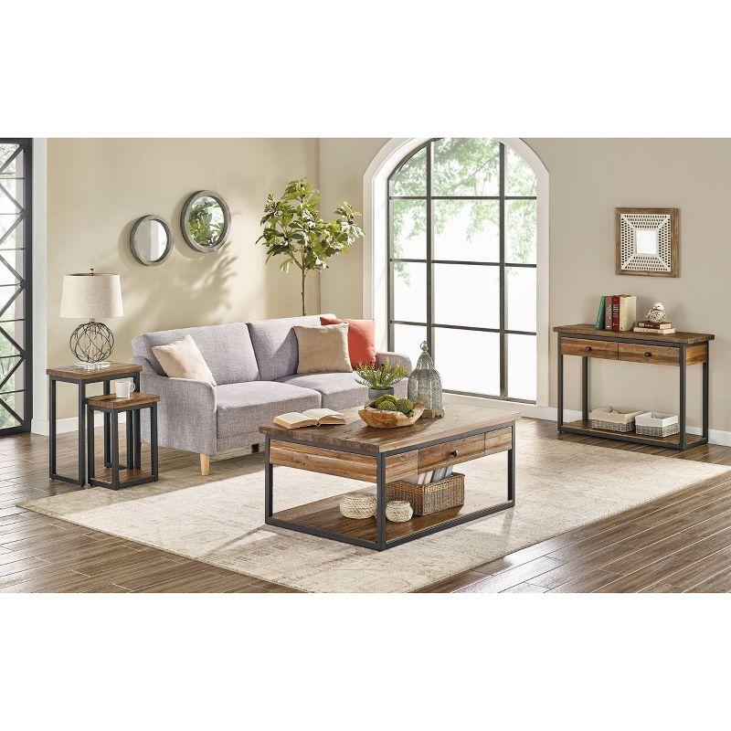 Claremont Rustic Dark Brown Wood and Metal Nesting End Tables with Storage