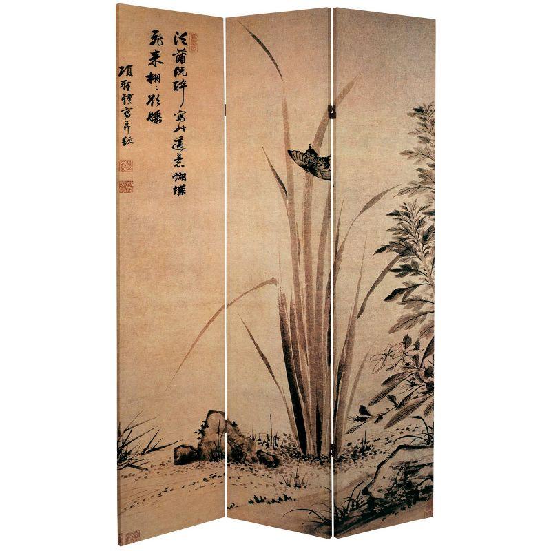 6" Double Sided Cranes Room Divider Beige - Oriental Furniture: Japanese Art, Privacy Screen