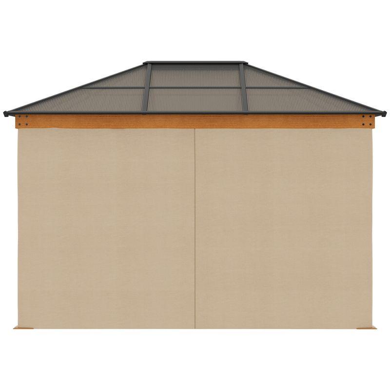 Outsunny 10' x 12' Hardtop Polycarbonate Gazebo Canopy, Aluminum Frame Pergola with Top Vent, Netting & Sidewalls for Garden, Patio, Khaki