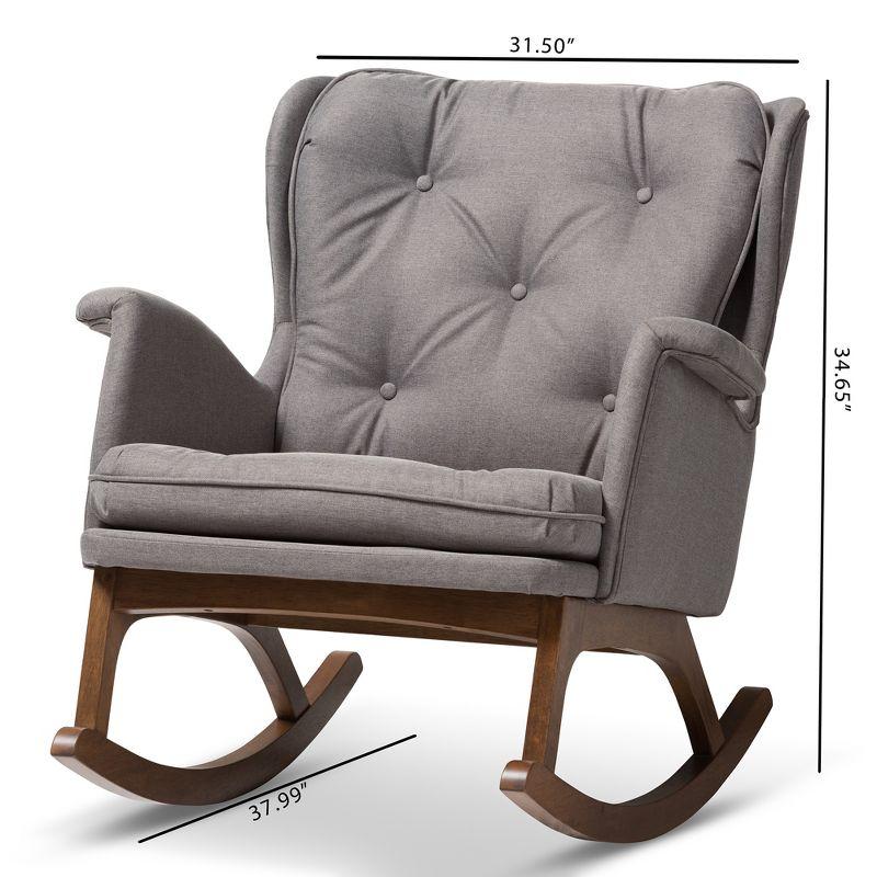 Maggie Mid Century Modern Rocking Chair: Upholstered, Walnut Finish - Baxton Studio