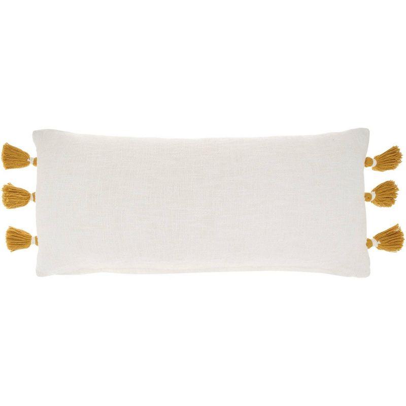 Chic Farmhouse Braided Stripes Mustard and White Cotton Lumbar Pillow