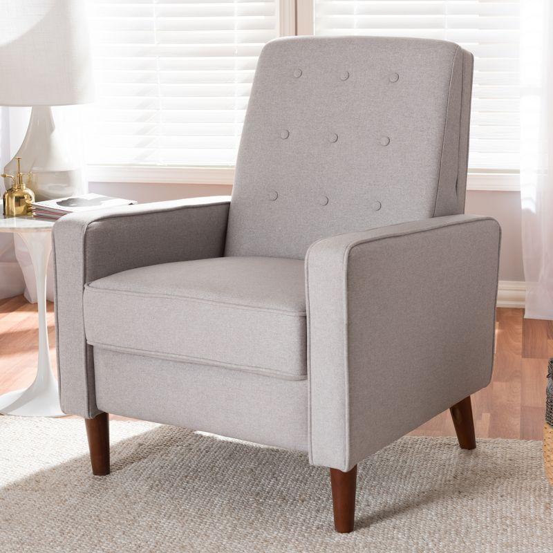 Mathias Mid Century Modern Fabric Upholstered Lounge Chair Light Gray - Baxton Studio: Recliner, Home Office Furniture