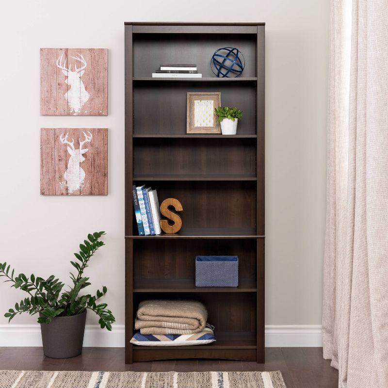 Espresso Laminated Composite Wood 6-Shelf Adjustable Bookcase