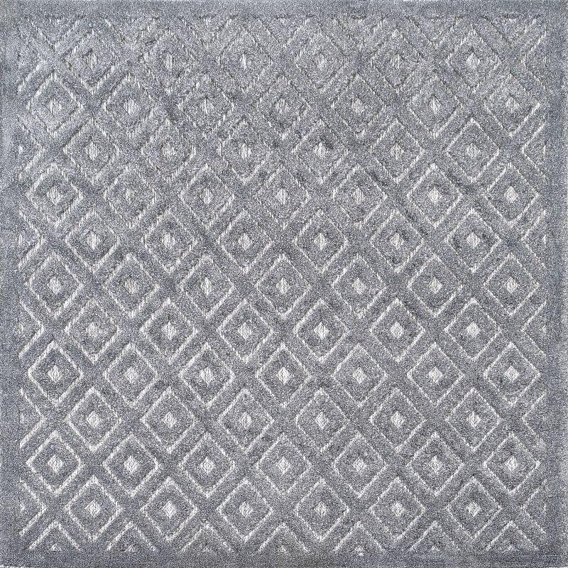 Dark Gray Geometric Synthetic 5' Square Indoor/Outdoor Rug