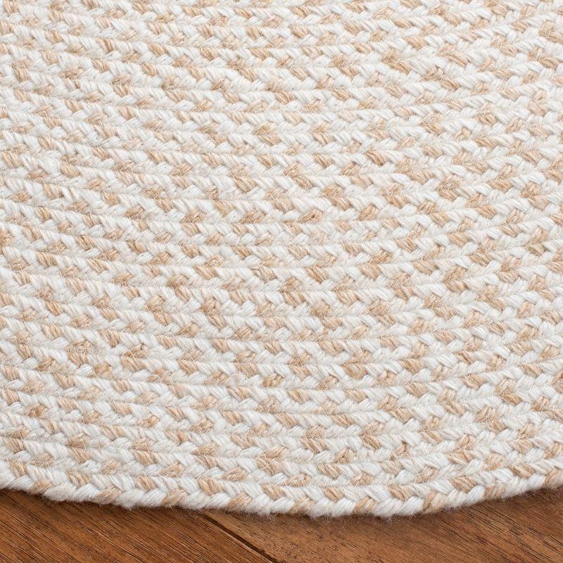 Ivory Round Braided Handmade Reversible Area Rug, 6' x 6'