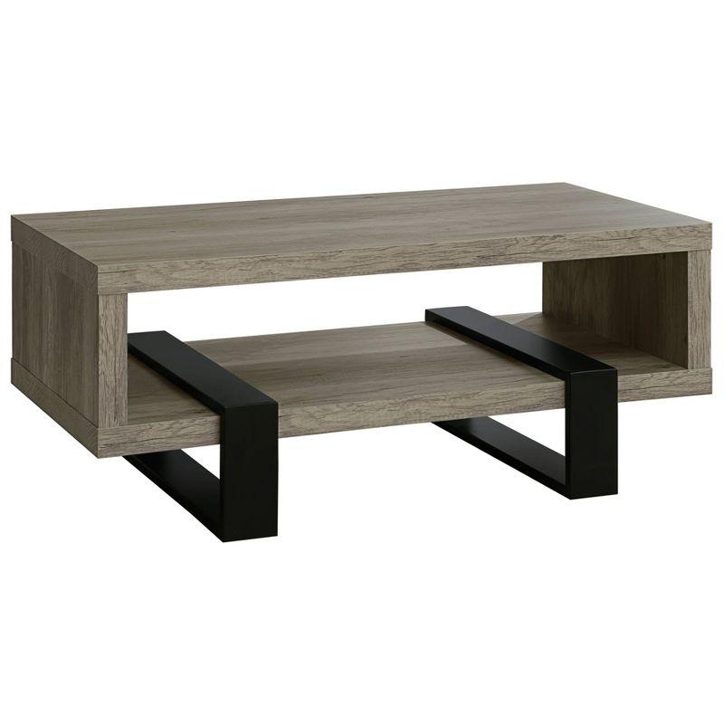 Dinard Wood Coffee Table Gray Driftwood/Black - Coaster: Sleek Two-Tier & Geometric Legs