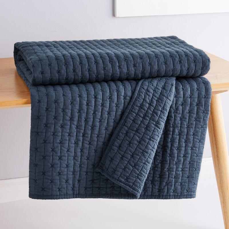 Cross Stitch Navy Quilted Throw- Levtex Home