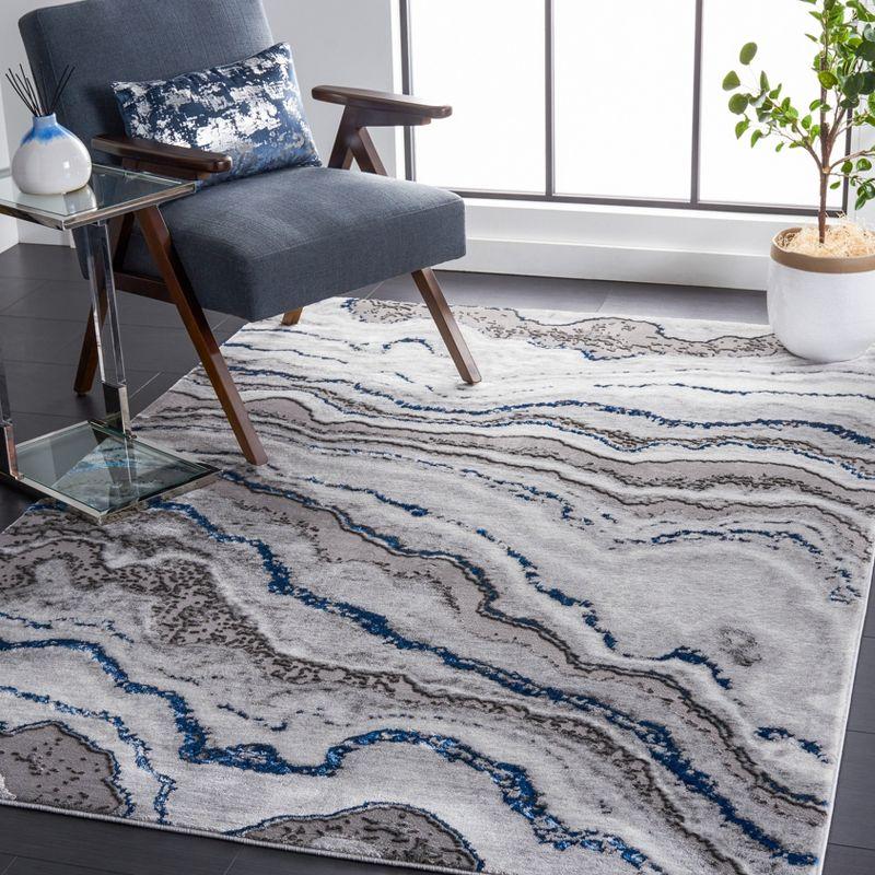 Elysian Swirl Abstract 6'7" Square Gray Synthetic Rug