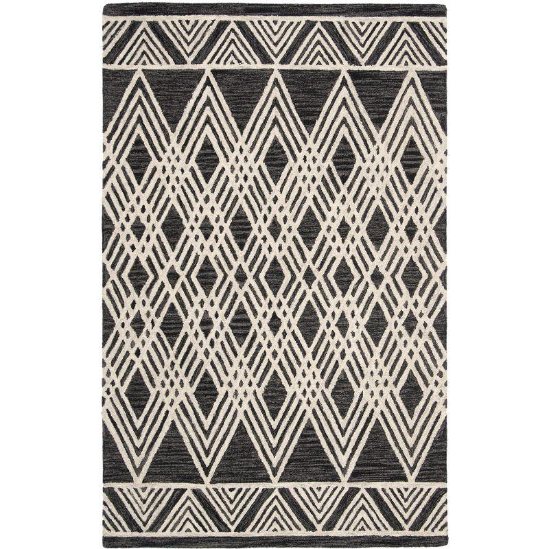 Elegant Charcoal & Ivory Hand-Tufted Wool Square Area Rug - 5' x 8'