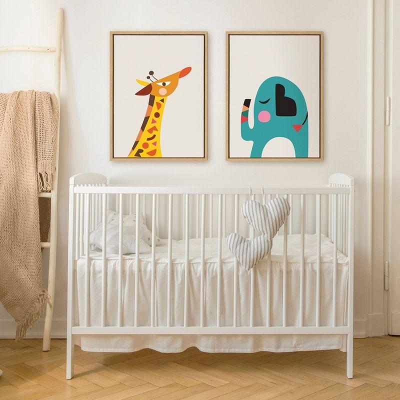 18" x 24" Sylvie Mid Century Modern Baby Giraffe Framed Canvas by Rachel Lee - Kate and Laurel: Nursery Wall Art