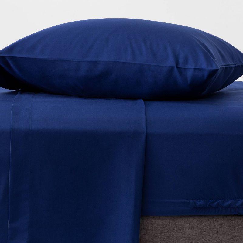 Twin XL Blue Solid Microfiber Sheet Set