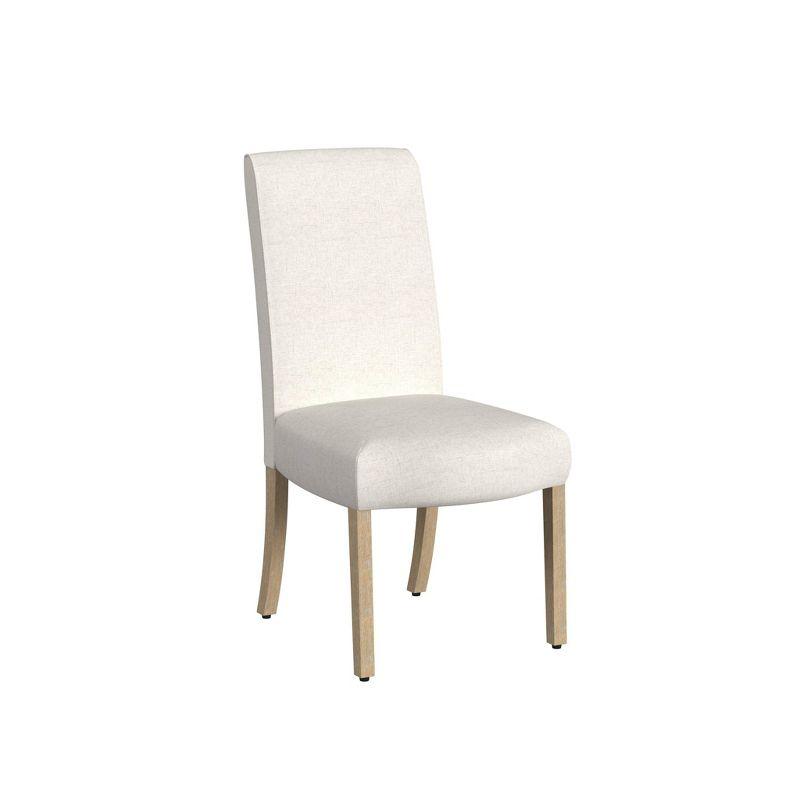 Cream Upholstered Linen Parsons Side Chair with Wood Legs, Set of 2