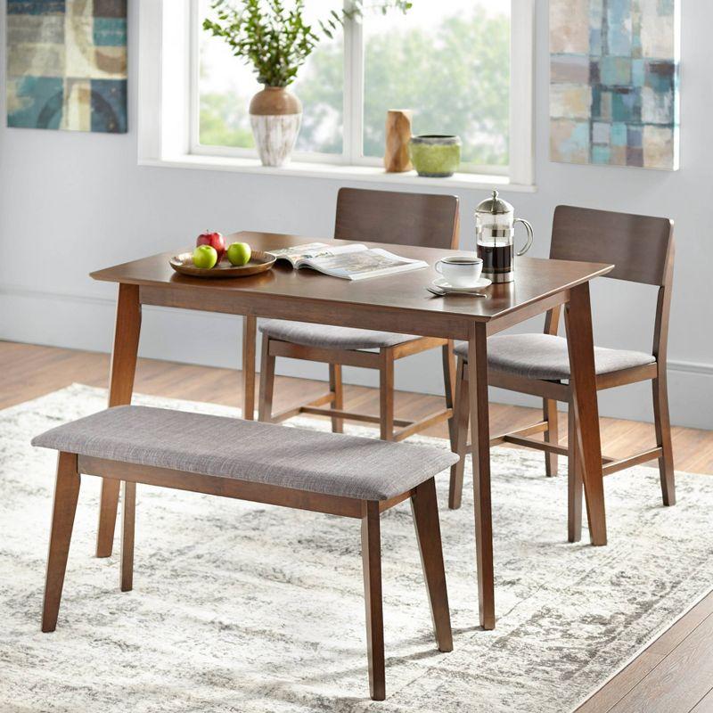 Mid-Century Walnut and Gray Upholstered Dining Set with Bench